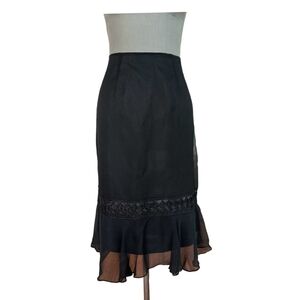 Women Skirt ICE Lace Bead Embellished Skirt Black Silk Skirt Midi Ruffled Skirt